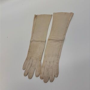 Vintage CHRISTIAN DIOR Long Gloves – Size 6½ – Beige Leather – 13.5” Length